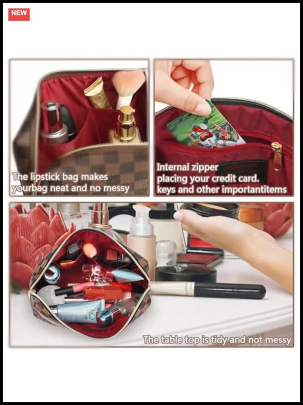 Large Travel Makeup Bag Set 2 Pack Waterproof PU Leather Cosmetic Organizer